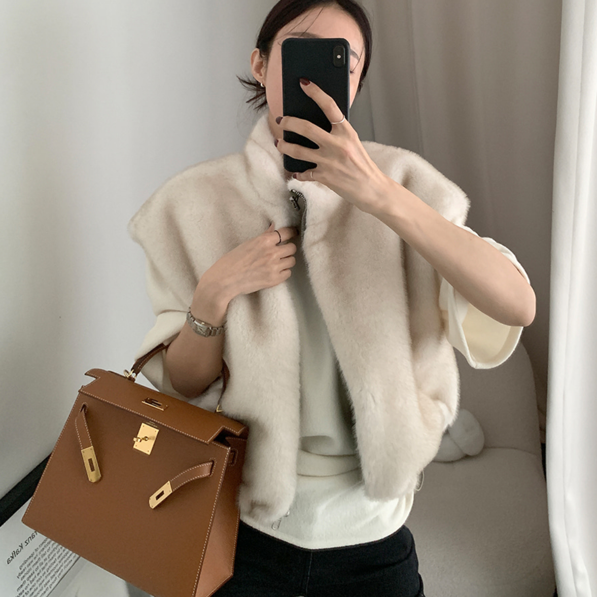 韩国仿貂毛皮草马甲外套