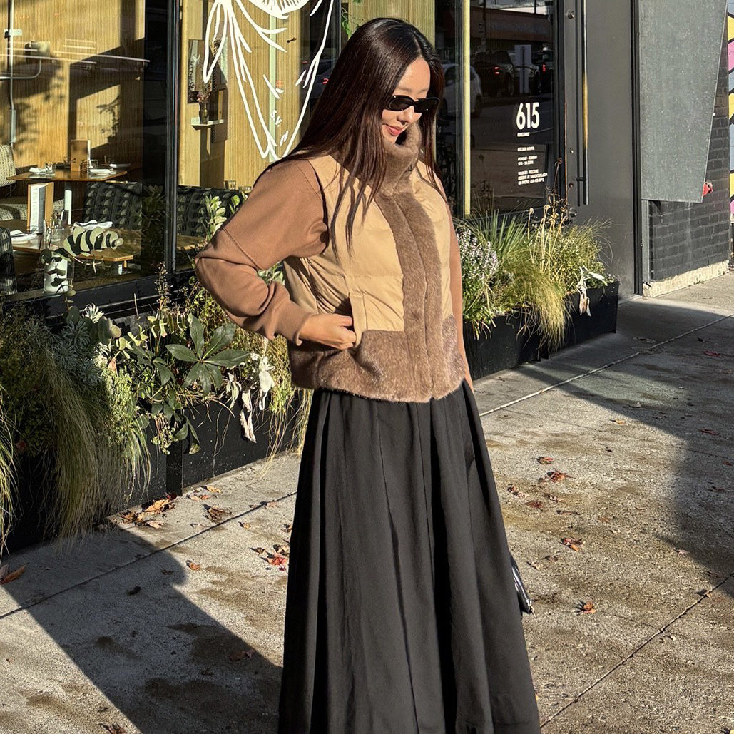 韩国东大门复古立领仿水貂毛撞色拼接棉服马甲背心女坎肩皮草外套