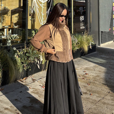 韩国立领水貂毛拼接棉服马甲背心