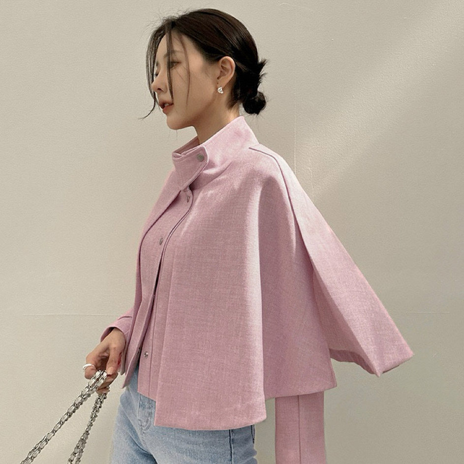 韩国宽松短款斗蓬风衣外套女
