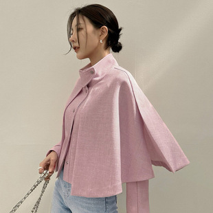 韩国东大门设计感立领宽松短款披肩斗蓬风衣外套女蝙蝠袖休闲上衣