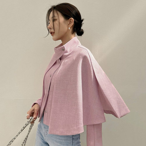 韩国宽松短款斗蓬风衣外套女