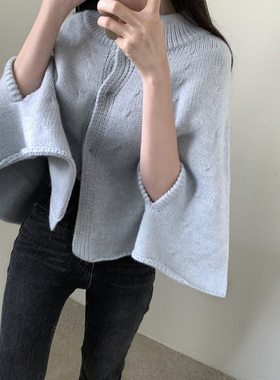 韩国东大门设计感软糯宽松百搭斗篷式针织开衫披肩毛衣保暖外套女