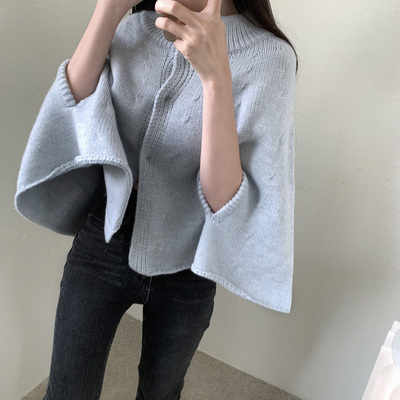 韩国宽松斗篷式针织开衫披肩毛衣