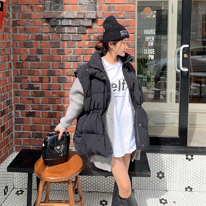 韩国宽松抽绳收腰羽绒棉服马甲