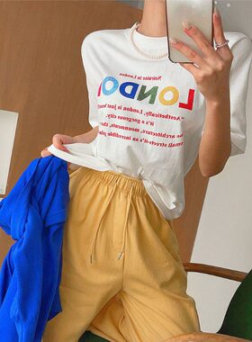 韩国圆领字母宽松短袖T恤女