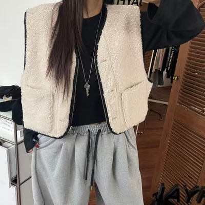 韩国两面穿羊羔绒马甲背心外套