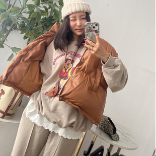 韩国东大门立领亮面羽绒棉服马甲外套女短款宽松时尚外穿坎肩背心