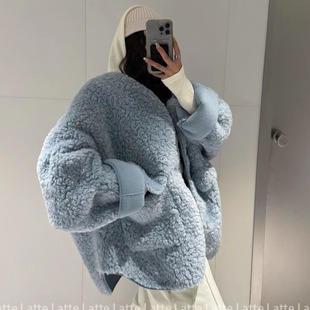 韩国东大门仿羊羔绒皮毛一体宽松休闲外套奶呼呼毛毛加厚保暖大衣