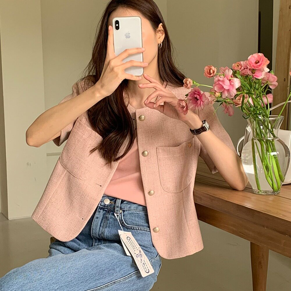韩国小香风薄款短袖西装外套女