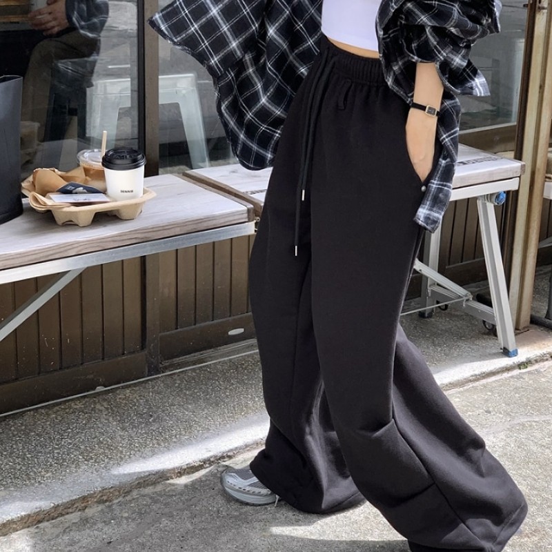 韩国高腰宽松阔腿休闲卫裤