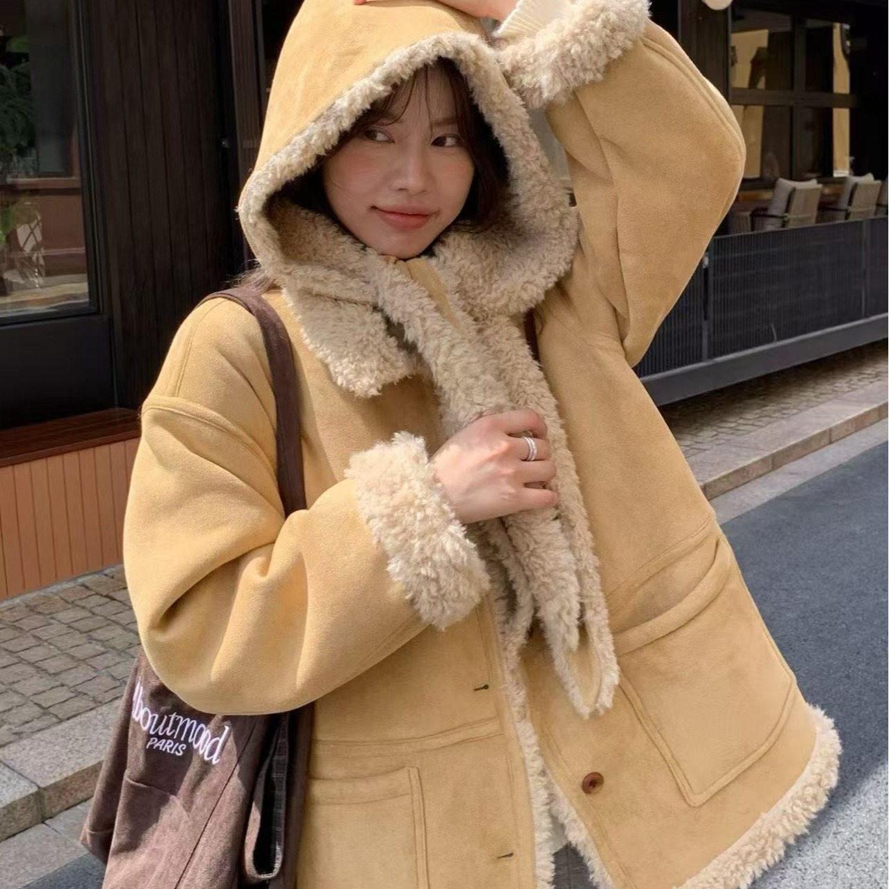 韩国皮毛一体两面穿皮草外套
