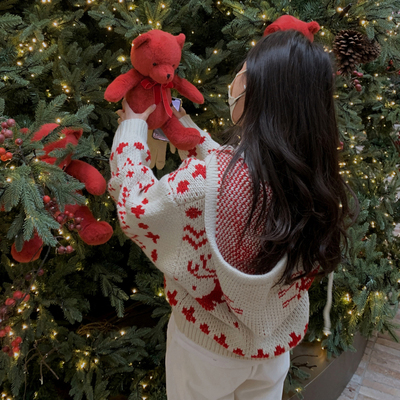 韩国圣诞毛衣小鹿连帽针织外套