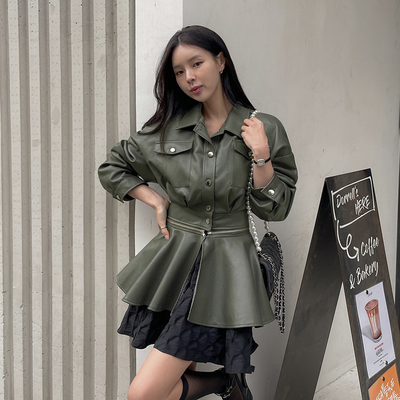 韩国两穿pu皮衣外套夹克