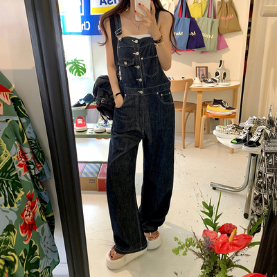 韩国复古帅气宽松牛仔背带裤