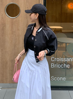 韩国东大门2023新款设计感减龄立领插肩袖棒球服女短款夹克小外套