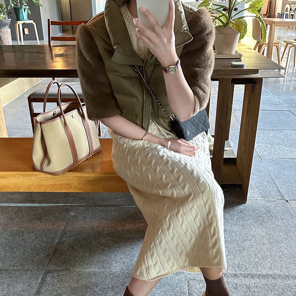 韩国撞色拼接毛毛袖羽绒棉服马甲