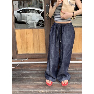韩国复古宽松阔腿牛仔裤