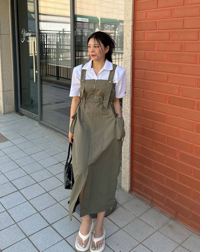 韩国减龄工装风背带连衣裙