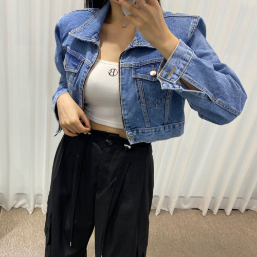 韩国复古拉链牛仔外套
