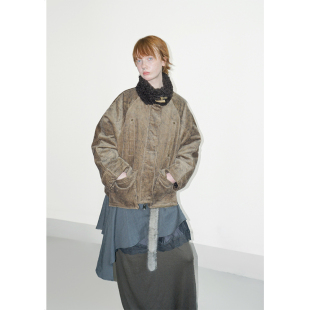 九伍公园 冬复古灯芯绒双色双面环保羊羔毛收腰显瘦保暖棉服外套