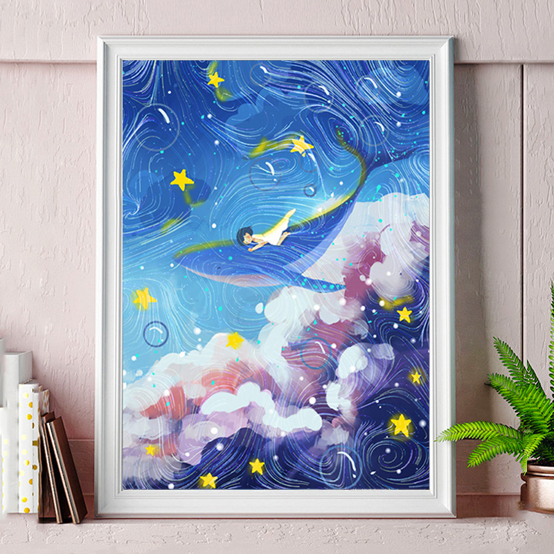 钻石画2021新款满钻唯美动漫卡通鲸鱼儿童点贴钻十字绣女孩钻石绣