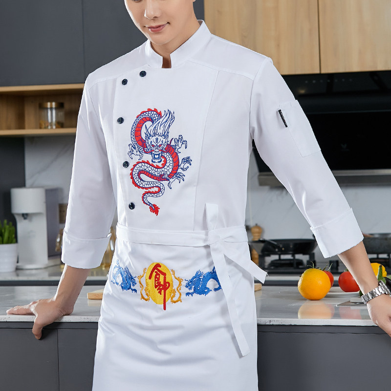 高档酒店厨师服男短袖饭店餐饮厨师长工作服行政主厨龙袍透气纯棉