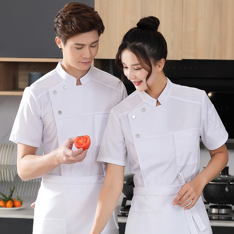 高档厨师工作服短袖透气防水酒店餐厅厨师服面包烘焙工服长袖纯棉