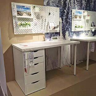 国内宜家代购带柜白色学习化妆桌电脑桌拉格开普阿来斯桌简约书桌