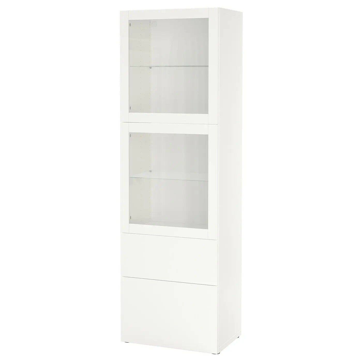宜家贝达 玻璃门储物组合白色透明玻璃60x42x193厘米简约国内代购