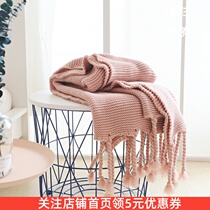 Ins bed end blanket Nordic blanket cotton thread tassel knitting leisure office sofa blanket shooting net red blanket