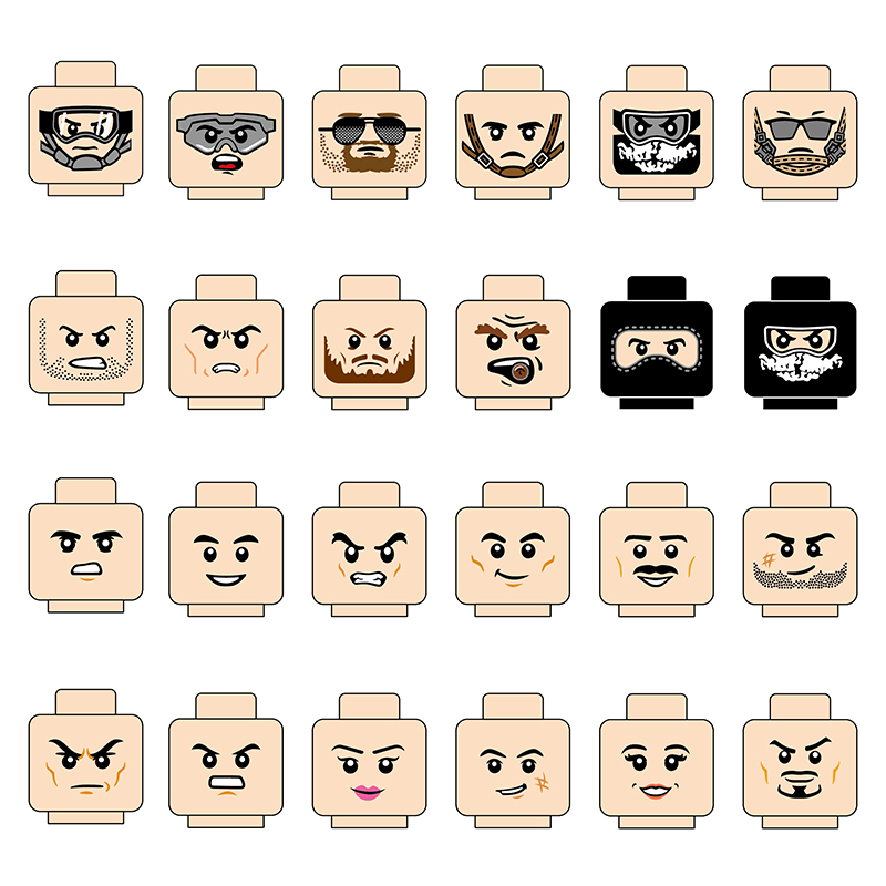 国产小颗粒MOC积木 3626军事人仔印刷配件头部表情脸部 3个