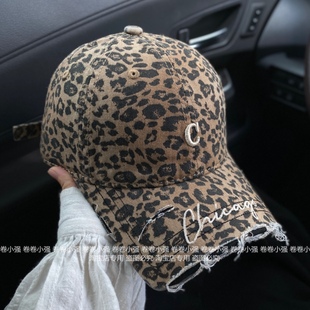 个性 街头嘻哈帽子豹纹鸭舌帽男士 潮牌破洞棒球帽显脸小女 新款 美式