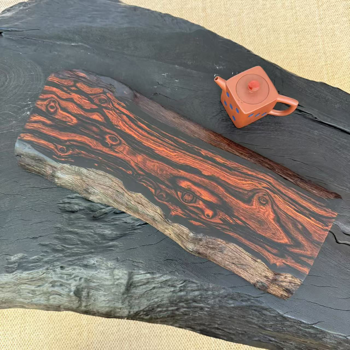 墨西哥微凹黄檀黑筋鬼脸纹诧寂随形干泡茶台实木茶盘茶具茶托