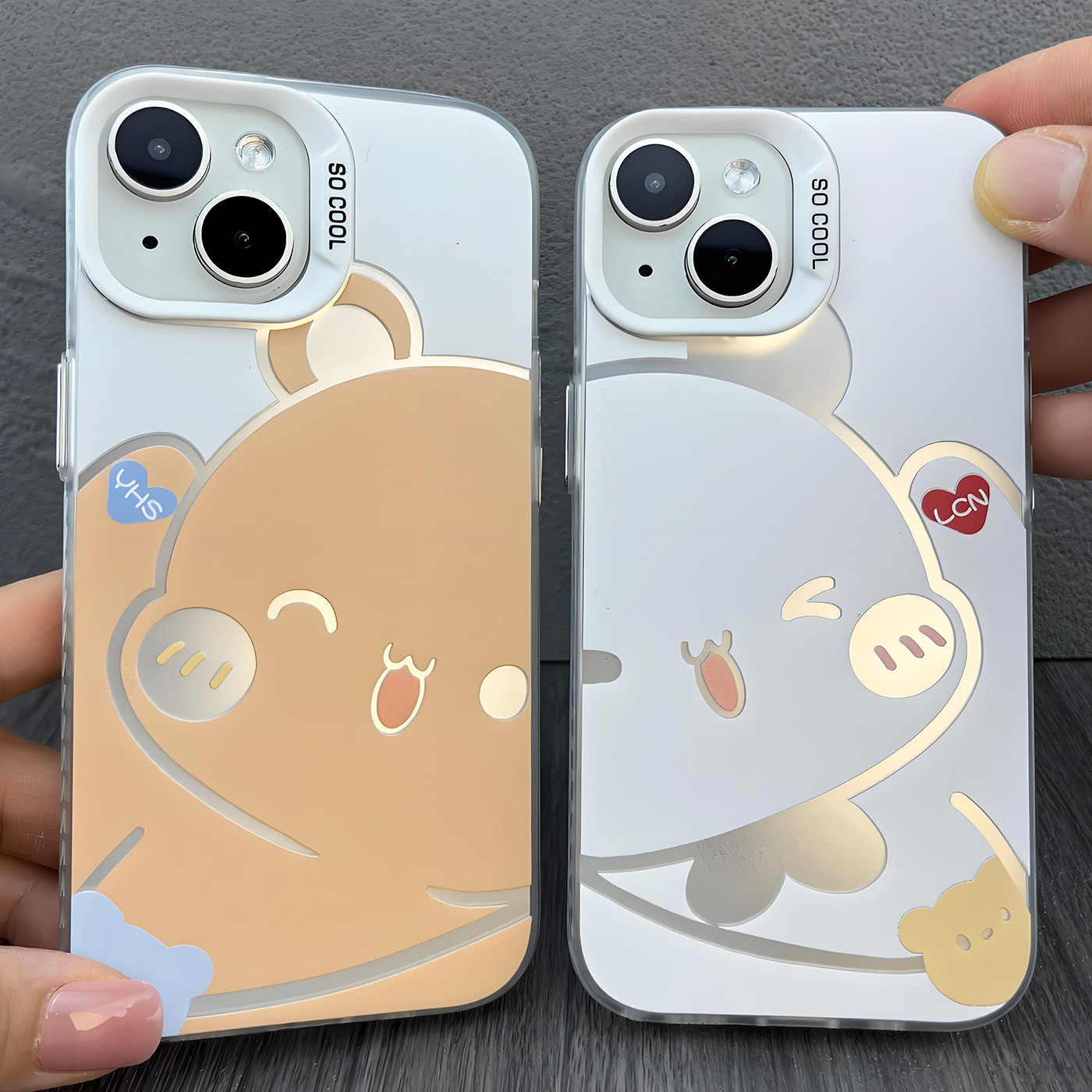 定制姓名字母情侣款手机壳一二布布比心拼接可爱超萌适用iphone16promax小米15秀恩爱vivo镂空彩银oppo男女12