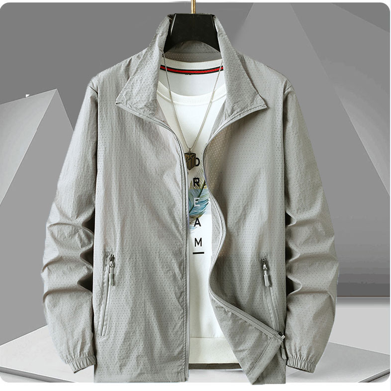 透气孔防晒衣男夏季超轻薄加肥加大码男士运动网眼防晒服立领外套