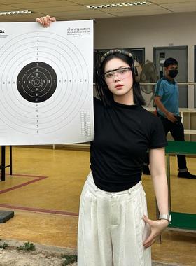 DEBBIE C 黑色长青 简约半高领褶皱收腰凉感短款T恤气质百搭上衣