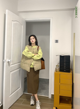 DEBBIE C 咖色半裙秋冬百搭灯芯绒显瘦A字裙中长
