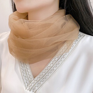 糖果色网纱套头围脖女防晒春秋夏款薄款护颈椎丝巾围巾遮颈纹百搭