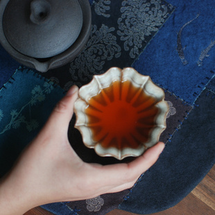 喜悦茶铺/文新窑主人杯复古粗陶品茗杯普洱茶手工工夫茶具中古风