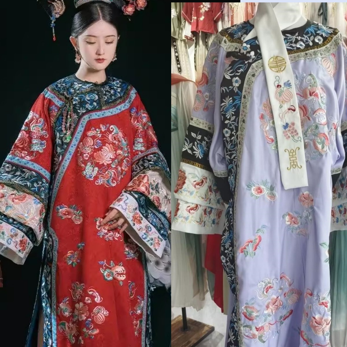 清代女装清朝格格服宫廷贵妃氅衣旗装重工刺绣晚清汉服全套三套装