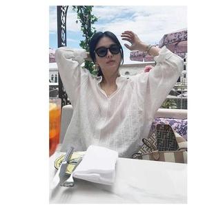 宋慧乔同款衣服夏季新款宽松薄款长袖衬衣防晒衫竖条纹白色衬衫女