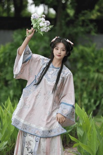 原创汉服女复原春款马面裙清汉女装商晋少奶奶印花倒大袖氅衣套装
