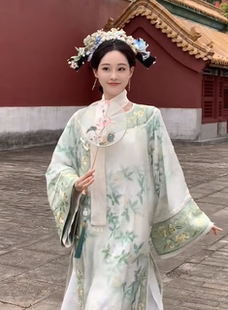 祝緒丹明星同款 晚清古董衣氅衣旗袍連衣裙女 清朝格格服裝 滿清旗裝