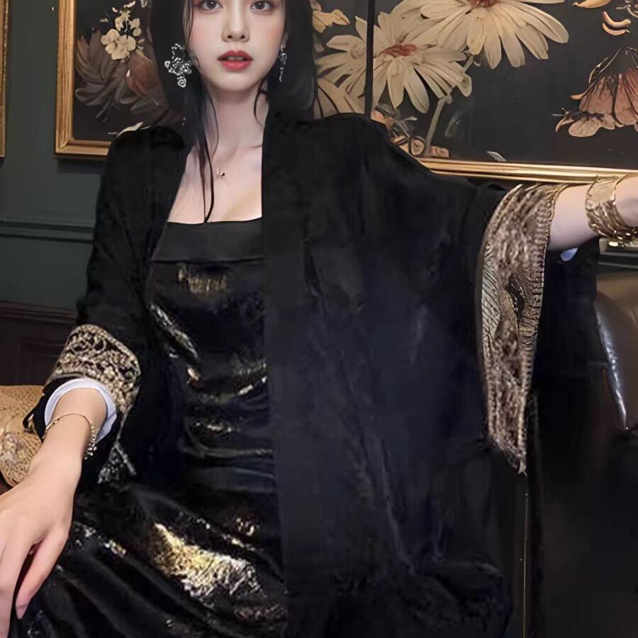 新中式国风黑色薄款夏季上衣贵气禅意外套改良春秋战袍汉服套装女