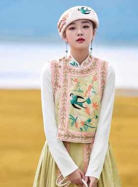 原创民族风刺绣马甲女春秋新中式重工钉珠复古设计感汉元素棉马夹