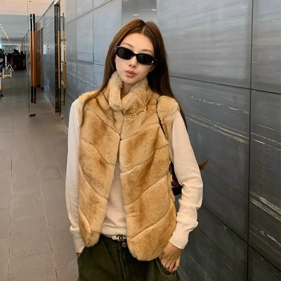 中古千金獭兔毛真毛皮草立领马甲外套女百搭年轻款保暖显瘦软乎乎