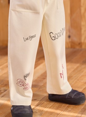 ARF原创 秋冬儿童内里加绒长裤 银狐绒保暖直筒加厚印花工装裤