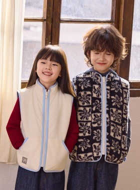 ARF原创 双面穿三防马甲 秋冬儿童韩版日系保暖摇粒绒舒棉绒背心
