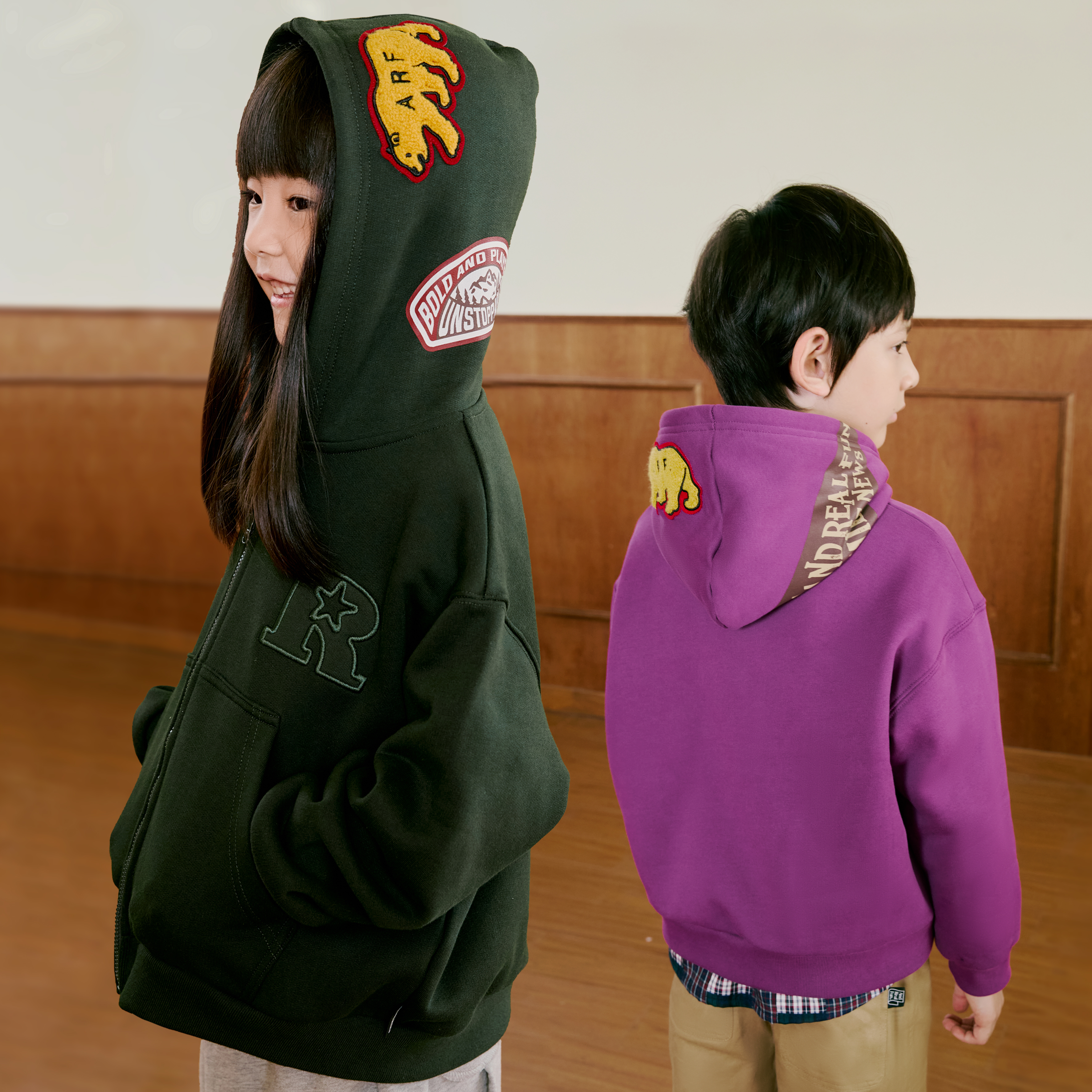 ARF原创 25秋冬男童女童100%棉加绒帽衫外套保暖抓绒连帽卫衣开衫